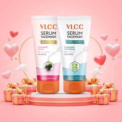 VLCC Bright Glow Serum Facewash with Vitamin C Serum & Mulberry (100ml) & Hydra Nourish Serum Facewash with Hyaluronic Acid Serum & Aloe Vera (100ml) Face Wash(200 ml)