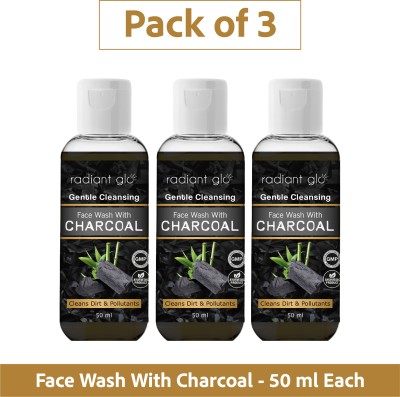 Radiant Glo Charcoal Gently Cleanses, Banishes Dirt & Pollutants | 50 ml x Pack of 3 Face Wash(150 ml)