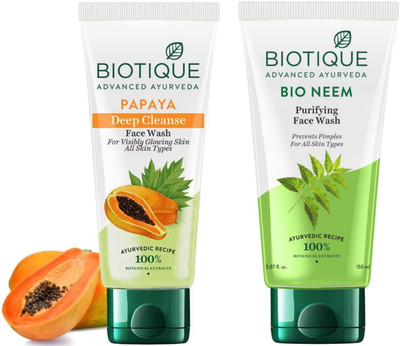 BIOTIQUE Papaya 150ml & Neem 150ml Facewash Set of 2 Face Wash(300 ml)