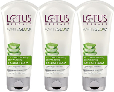 LOTUS HERBALS WHITEGLOW 3 in 1 Deep cleansing Skin Brightening Facial Foam Face Wash(150 g)