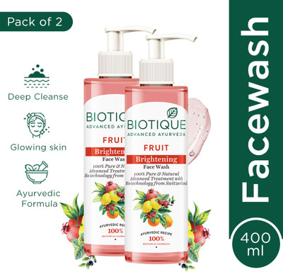 BIOTIQUE Fruit Brightening |Brightens and Soften Skin, 100% soap free|Men &Women Face Wash(400 ml)