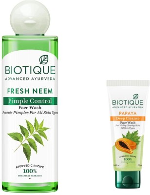 BIOTIQUE Papaya 50Ml & Fresh Neem 200Ml  ( Pack 0f 2) Face Wash(250 ml)