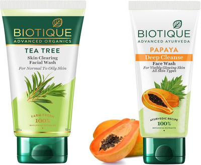 BIOTIQUE Tea Tree & Papaya 150ml Facewash Set of 2 Face Wash(300 ml)
