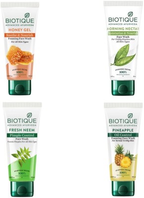 BIOTIQUE Pineapple & Morning Nectar & Fresh Neem & Honey Gel 50Ml  (Pack 0f 4) Face Wash(200 ml)