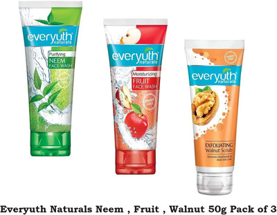 Everyuth Naturals (Purifying Neem  / Moisturizing Fruit  / Exfoliating Walnut Scrub) 50g Pack of 3 Face Wash(150 g)