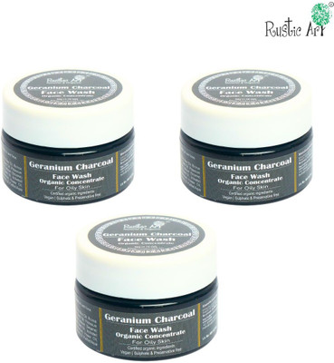 RUSTIC ART Organic Geranium Charcoal Concentrate|Anti Blackhead & Whiteheads  (50 g) Set of 3 Face Wash(150 g)