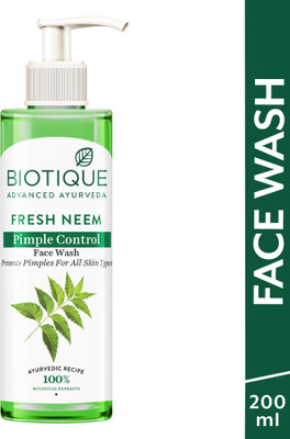 BIOTIQUE Fresh Neem Pimple Control Prevents Pimples|All Skin Types| Men & Women Face Wash(200 ml)