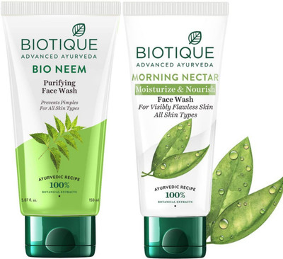 BIOTIQUE Fresh Neem 150ml & Morning Nectar 150ml Facewash Set of 2 Face Wash(300 ml)