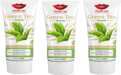 DOUBLE LIPS Green Tea for All Skin Type with Turmeric & Saffron for Tan removal and Skin brightning 100 ml -  Pack of 3 Face Wash(300 ml)