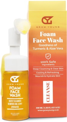 Grow Young Turmeric & Aloe Vera Cleanser | For Clean & Clear Skin | Gentle Exfoliation & Unclog Pores | Instant Brightness Foam  Face Wash(100 ml)