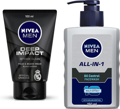NIVEA Deep Impact - 100ml & All-in-1 Oil Control - 150ml (Pack of 2) Face Wash(250 ml)
