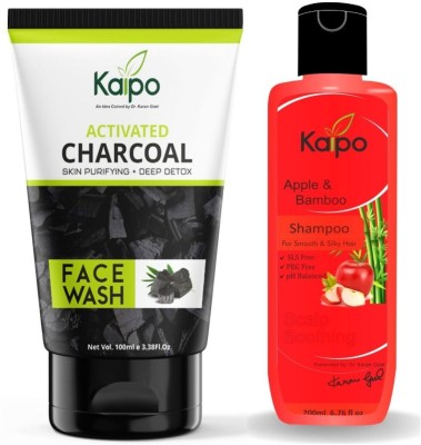 KEVA Activated Charcoal  & Apple&BambooShampoo for Skin Brightening & Hair Growth ( 100ML Facewash + 200ML Shampoo ) Shampoo And Face Wash(300 ml)