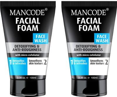 MANCODE Facial Foam face wash for men skin Detoxifying & Anti Roughness with micro exfoliator scrub help to detox and get smoothens skin texture men pack of 2 Face Wash(200 ml)