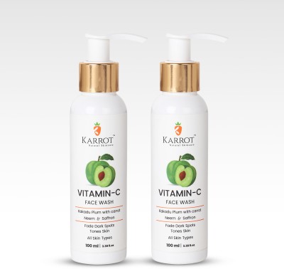 Karrot Natural Skincare Vitamin C  with Australian Kakadu Plum, Carrot, Saffron & Aloe Vera | fades dark spots & blemishes | for skin toning | SLS & Paraben free | Pack of 2 Face Wash(100 ml)