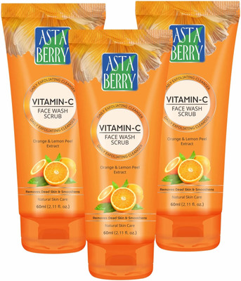 ASTABERRY Vitamin C  Scrub for Glowing Skin-Vitamin C & Orange Extract- pack of 3 Face Wash(60 ml)