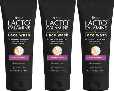 Lacto Calamine Activated Charcoal  Aloe Vera & Tea Tree Extract Deep Skin Detox Pack 3 Face Wash(300 ml)