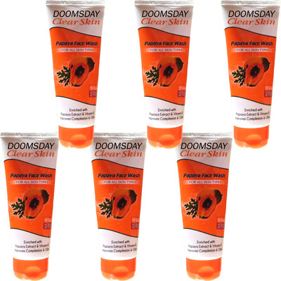 DOOMSDAY CLEAR SKIN PAPAYA FACEWASH ENRICHED WITH PAPAYA&VITAMIN E FOR REMOVE DARK SPOTS AND CLENSING SKIN (60G X 6) PACK OF 6 Face Wash(360 g)