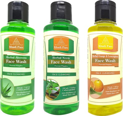 Khadi Pure Gramodyog Herbal Aloevera & Neem & Orange Lemongrass  (Pack Of 3) (630Ml) Face Wash(630 ml)