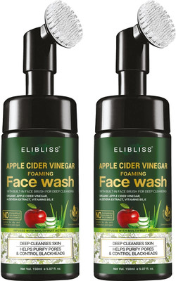 ELIBLISS Apple Cider Vinegar Foaming with Apple Cider Vinegar & Aloe Vera, ACV Foaming with Brush for Deep Cleansing –  Pack of 2 Face Wash(300 ml)