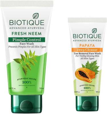 BIOTIQUE Neem 150ml & Papaya 100ml Facewash Face Wash(250 ml)