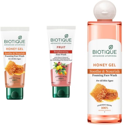 BIOTIQUE  - Honey Gel 50 ML , Fruit 50 ML & Honey Gel 200 ML Face Wash(300 ml)