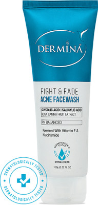 DERMINA Fight & Fade Acne Facewash, powered with vitamin E & Charcoal Beads Face Wash(100 g)