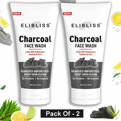 ELIBLISS Activated Charcoal Skin Purifying+Deep Detox  Pack of 2 Face Wash(150 ml)