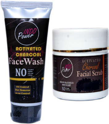 INDOPOWER ZhH 201-ACTIVATED CHARCOAL FACEWASH 100g. + ACTIVATED CHARCOAL FACIAL SCRUB 100g.(2 Items in the set)