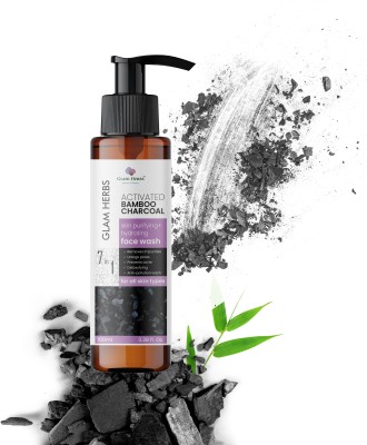 GLAM HERBS Activated Bamboo Charcoal  - Deep Cleansing, Detoxifying, and Purifying Facial Cleanser for All Skin Types Face Wash(100 g)