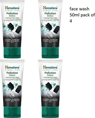 Himalaya Herbals Pollution Detox Charcoal , , Purifies Skin, Paraben Free face wash 50ml pack of 4 Face Wash(200 ml)