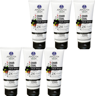 NG MART VEDA CHARCOAL FACEWASH FOR REDUCE DARK SPOTS & IMPURITIES PACK OF - 6 Face Wash(600 ml)
