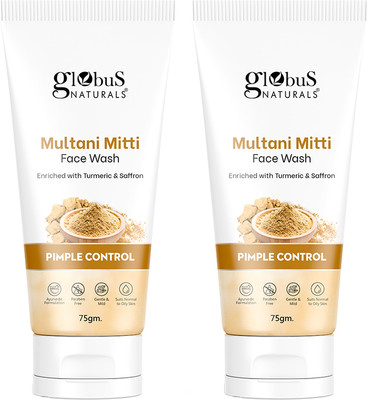 Globus Naturals Multani Mitti, Enriched With Turmeric & Saffron, Set of 2 Face Wash(150 g)