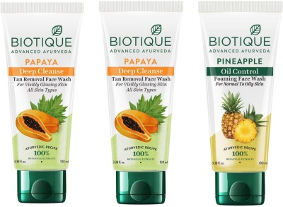 BIOTIQUE Papaya  100ml (Pack of 2), Pineapple  100ml (Pack of 1) Face Wash(300 ml)
