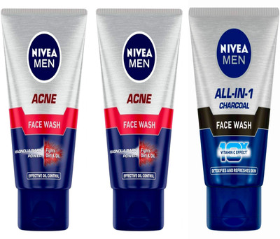 NIVEA 2pc Acne 50gm & 1pc All in one 50gm Fw Set of 3 Face Wash(150 ml)