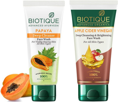 BIOTIQUE Papaya 150ml & Apple Cider 150ml Facewash Set of 2 Face Wash(300 ml)