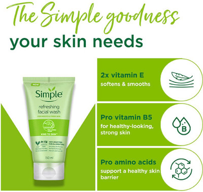 Simple Kind To Skin Refreshing Facial Wash (150 ml) & cleansing facial sponge Face Wash(150 ml)