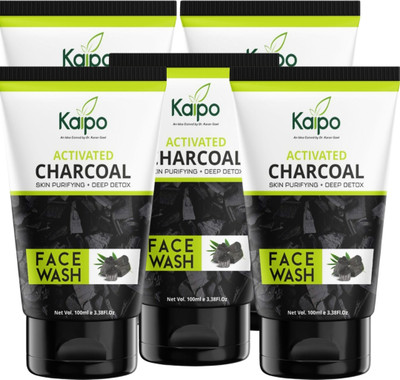 KAIPO Activated Charcoal  Deep Cleansing Anti Pollution  with Charcoal (Pack Of 5) Face Wash(500 ml)