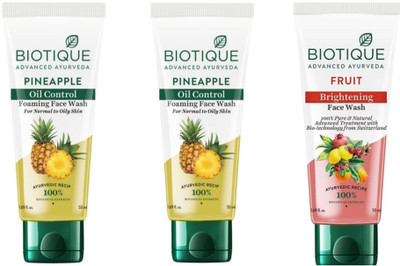 BIOTIQUE Pineapple  50 ml (Pack of 2), Fruit  50 ml (Pack of 1). Face Wash(150 ml)