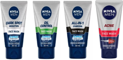 NIVEA F.W. 50ml - Dark Spot R. & Oil Control & All-in-1 Charcoal & Acne (Pack of 4) Face Wash(200 ml)
