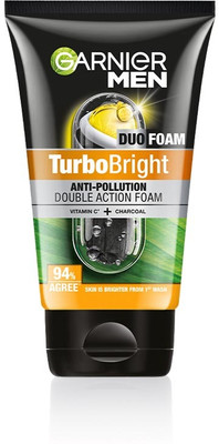 Garnier Men Turbo Bright Double Action, with Vitamin C and Charcoal Face Wash(100 g)
