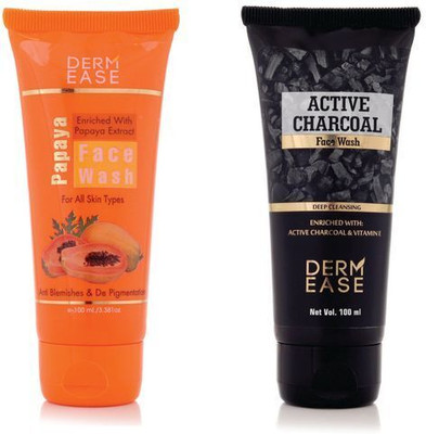 DERMEASE Papaya & Charcoal  Combo 100ml Each Face Wash(200 ml)