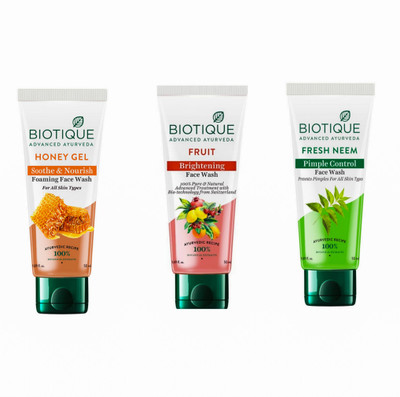 BIOTIQUE Honey Gel  50 ml, Fruit  50ml, Fresh Neem  50ml. Face Wash(150 ml)