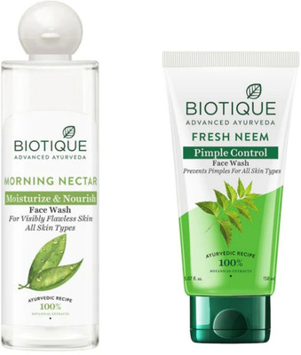 BIOTIQUE Fresh Neem 150Ml & Morning Nectar 200Ml  ( Pack 0f 2) Face Wash(350 ml)