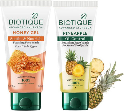 BIOTIQUE Honey Gel 150ml & Pineapple 150ml Facewash Set of 2 Face Wash(300 ml)