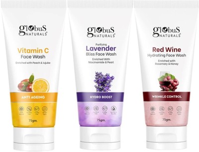 Globus Naturals Face Care Combo- Vitamin C, Lavender, Red Wine Face Wash(225 g)