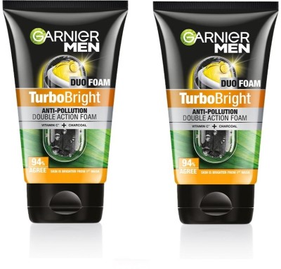 Garnier Men Turbo Bright Double Action,Anti Pollution with Charcoal and Vitamin C Face Wash(300 g)