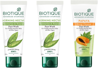 BIOTIQUE Morning Nectar  50 ml (Pack of 2), Papaya  50 ml (Pack of 1). Face Wash(150 ml)