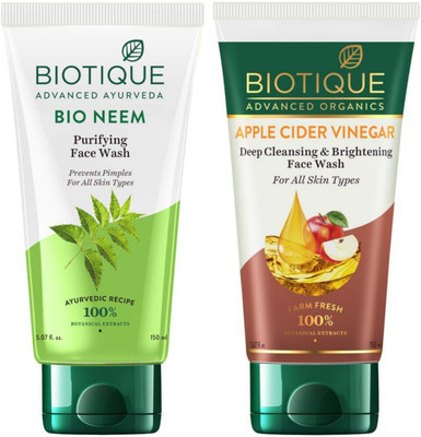 BIOTIQUE Fresh Neem 150ml & Apple Cider Vinegar 150ml Facewash Set of 2 Face Wash(300 ml)