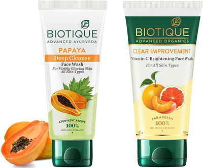BIOTIQUE Papaya 150ml & vitamin c 150ml Facewash Set of 2 Face Wash(300 ml)
