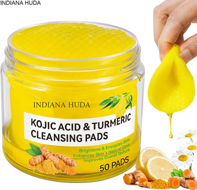 INDIANA HUDA Kojic Acid Face Cleansing Pads for Hyperpigmentation & Glow - 50 Pcs Face Wash(50 g)